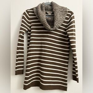 Belle Du Jour Brown and White Striped Cowl Neck Sweater. Size S